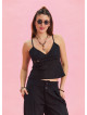 V Neck Thin Straps Black Summer Blouse 4438